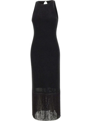 Hugo Boss Midi Καλοκαιρινό Βραδινό Φόρεμα Μεταξωτό Μαύρο 50559734-001