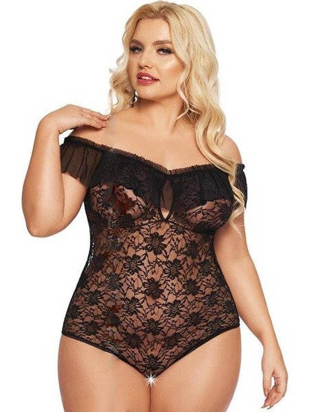 Softline Kamila Sexy Κορμάκι Slip Αυτοκινήτου See Through με Δαντέλα Μαύρο SFL1899