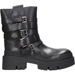 ASH Niki01 Γυναικεία Μποτάκια Biker Δερμάτινα Μαύρα με Χοντρό Χαμηλό Τακούνι FW25-M-151655-001
