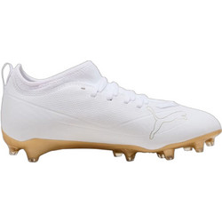 Puma Ultra 6 Match FG/AG 108701-04 Παιδικά Ποδοσφαιρικά Παπούτσια με Τάπες και Καλτσάκι Λευκά Χρυσά