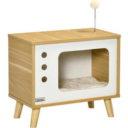 PawHut TV Ξύλινo Σπιτάκι Γάτας 50x28x43cm Καφέ Λευκό