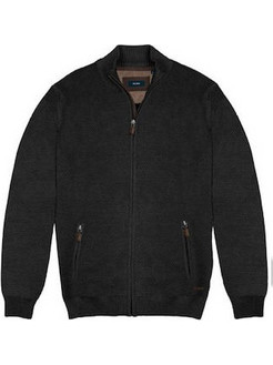 Double Ανδρική Ζακέτα Πλεκτή με Φερμουάρ Μαύρη KNIT-07A