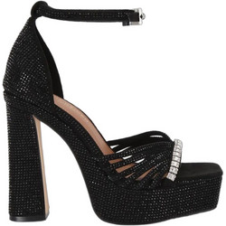 Kurt Geiger Γυναικεία Πέδιλα Μαύρα με Χοντρό Ψηλό Τακούνι Φιάπα και Στρας 5850800609-00