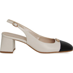 Fratelli Petridi Γόβες Slingback Δερμάτινες με Χοντρό Χαμηλό Τακούνι Μπεζ Μαύρες 57393