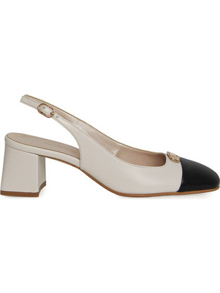 Fratelli Petridi Γόβες Slingback Δερμάτινες με Χοντρό Χαμηλό Τακούνι Μπεζ Μαύρες 57393