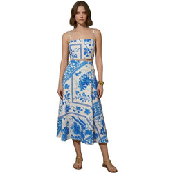 August Resortwear Μίντι Φούστα Υφασμάτινη Ψηλόμεση Λευκή Μπλε S26A8058