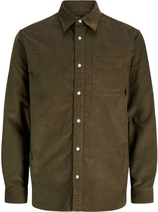 Jack & Jones Ανδρικό Πουκάμισο Βαμβακερό Μακρυμάνικο Κανονική Γραμμή Χακί 12301352