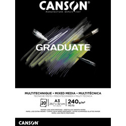 Canson Μπλοκ Σχεδίου A3 Mixed Media 240gr/m² 20 Μαύρα Φύλλα