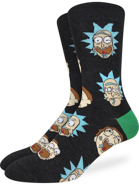 Good Luck Sock Rick and Morty Facial Expressions Ανδρικές Κάλτσες Ψηλές με Σχέδια Μαύρες GLS-1519