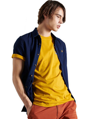 Superdry Ανδρικό Πουκάμισο Βαμβακερό Κοντομάνικο Κανονική Γραμμή Navy Μπλε M4010352A-5LS