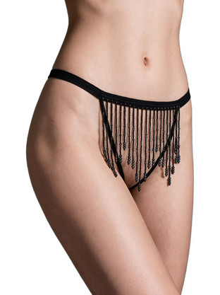 Milena By Paris Γυναικείο Sexy String Αυτοκινήτου με Πέρλες Μαύρο 60108