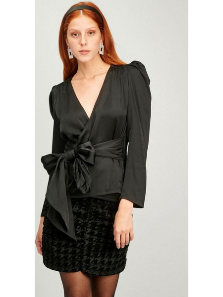 MY Tiffany Wearables Γυναικείο Χειμερινό Κρουαζέ Top Σατέν Μαύρο W22T4018