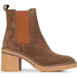Alpe Γυναικεία Μποτάκια Chelsea Suede Καφέ με Χοντρό Χαμηλό Τακούνι 5240