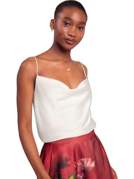 Ted Baker Kiti Γυναικείο Καλοκαιρινό Crop Ντραπέ Top Σατέν Εκρού 276130