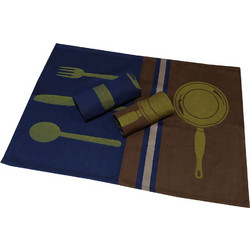 Πετσέτες Κουζίνας 50x70 Πικέ Σετ 3 Τεμ. ΚΟΜΒΟΣ Kitchen Cutlery Brown-Dark Blue