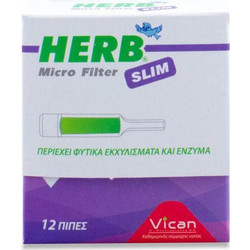 Herb Micro Filter για Slim Τσιγάρο Φίλτρα με Φυτικά Βότανα και Ένζυμα που Συλλέγουν και Μειώνουν τις Επικίνδυνες Ουσίες του Τσιγάρου 12τμχ
