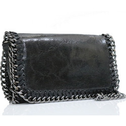 Passaggio Leather Γυναικείο Τσαντάκι Χιαστί Δερμάτινο Μαύρο με Αλυσίδα 5807-KR-30