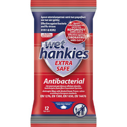 ΜΕΓΑ Wet Hankies Extra Safe Αντισηπτικά Μαντηλάκια Χεριών 12τμχ