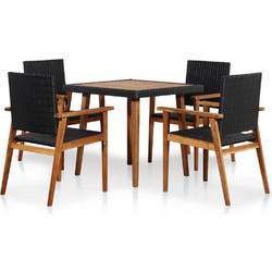 vidaXL Σετ Τραπεζαρία Κήπου Rattan 5τμχ Μαύρο 44074