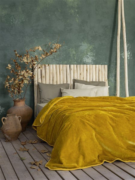 Nima Home - Κουβέρτα Βελουτέ Υπέρδιπλη 220x240 Coperta - Mustard Beige
