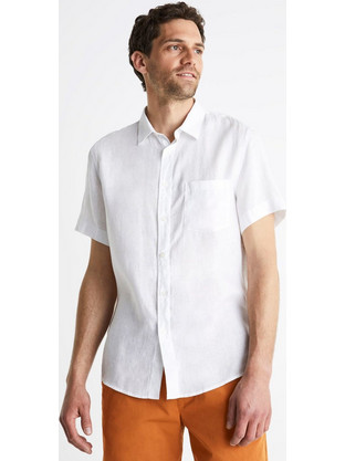 Celio Ανδρικό Πουκάμισο Κοντομάνικο Λινό BAMACAR White