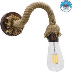 GloboStar(R) FLEDI 01134 Vintage Φωτιστικό Τοίχου Απλίκα Μονόφωτο Μπρούτζινο Σκουριά Μεταλλικό με Μπεζ Σχοινί