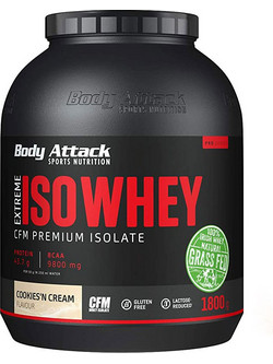 Body Attack Extreme ISO Whey Cookies & Cream Πρωτεΐνη Ορού Γάλακτος Γράμμωσης Χωρίς Γλουτένη 1.8kg