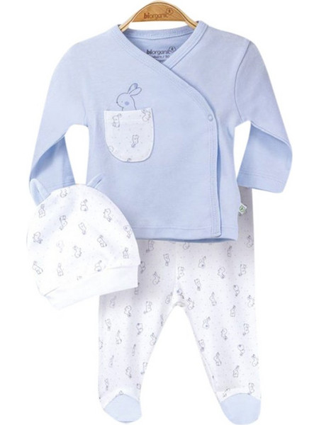 Σετ πιτζάμας με βρεφικά αξεσουαρ Biorganic Blue Rabbit 73140