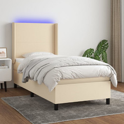 vidaXL Κρεβάτι Boxspring Υφασμάτινο με Στρώμα & LED Κρεμ 90x200cm 3138130