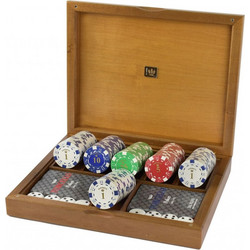 Dal Negro Ξύλινη Κασετίνα από Καρυδιά με 150 Μάρκες Poker 12gr με Αξία & 2 Πλαστικές Τράπουλες