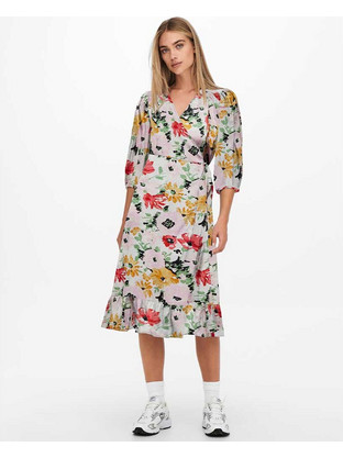 Only Olivia Midi Καθημερινό Φόρεμα Λευκό 15253350