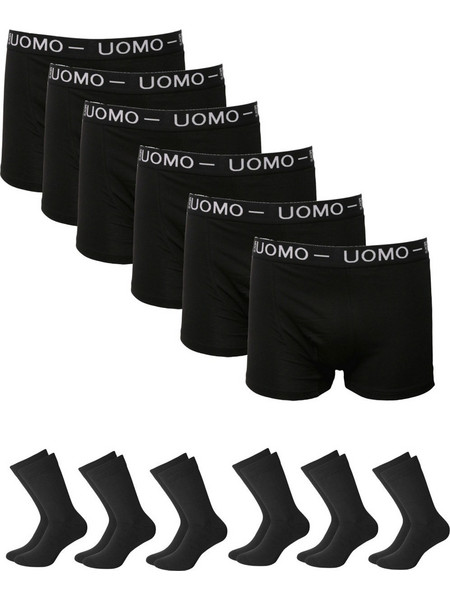 Σετ 6 Ανδρικά Boxer Uomo Και 6 Casual Ανδρικές Κάλτσες Multipack Μαύρο Μαύρο
