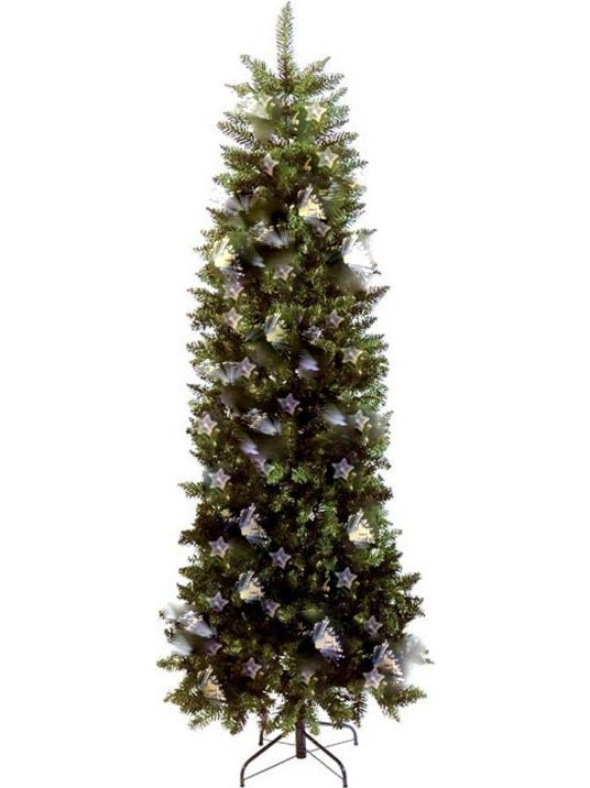 Χριστουγεννιάτικο Δέντρο Slim με Οπτικές ίνες και Λαμπάκια Αστεράκια, 'Υψους 2.10 cm - Aria Trade