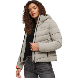 Superdry Γυναικείο Μπουφάν Χειμωνιάτικο Puffer Κοντό Γκρι W5011594A-9UL
