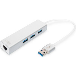 Digitus DA-70250-1 USB Hub 3.0 USB-A με 3 Θύρες USB-A / Ethernet