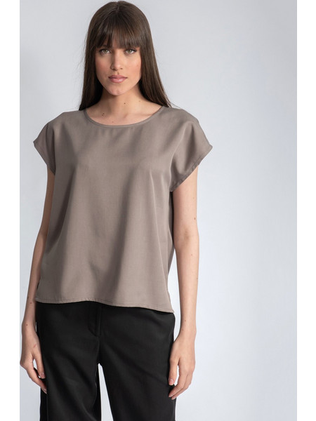 AGGEL W TENCEL BASIC T-SHIRT - SS21387F-21 BROWN