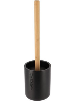 Πιγκαλ μπάνιου από πολυρητίνη με βούρτσα bamboo, σε μαύρο χρώμα, 10.40x10.40x36 cm - Aria Trade