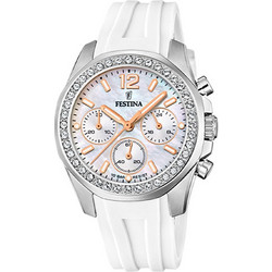 Festina Γυναικείο Ρολόι Χρονογράφος με Λευκό Καουτσούκ Λουράκι F20610/1