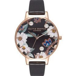 Olivia Burton Bejewelled Γυναικείο Ρολόι με Μαύρο Δερμάτινο Λουράκι OB16BF04