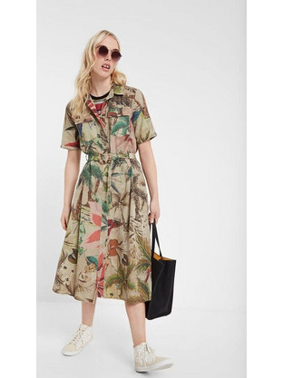 Desigual Kate Midi Καλοκαιρινό Καθημερινό Φόρεμα Μπεζ 20SWVN01-6007