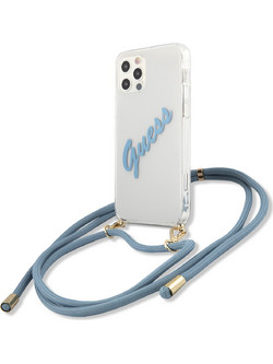 Guess Vintage Script Back Cover Transparent / Blue (iPhone 12 Pro Max)