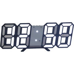 3D LED Διακοσμητικό Ρολόι Τοίχου / Επιτραπέζιο Ρολόι Μαύρη Βάση Λευκό Φως
