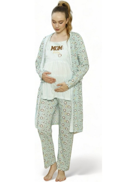 Πιτζάμα εγκυμοσύνης με ρόμπα Pijamood Mom's Baby PJMD9623-Γαλάζιο