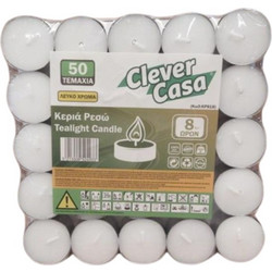 Κεριά Ρεσώ Λευκά Clever Casa Διάρκειας 8 Ωρών 50 Τεμαχίων