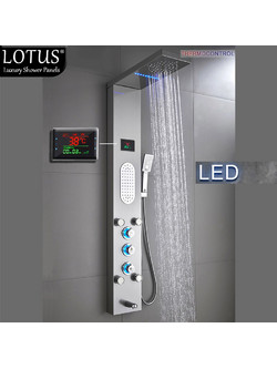 ΣΤΗΛΗ ΥΔΡΟΜΑΣΑΖ LOTUS(R) ME THERMOCONTROL ΝΤΟΥΣ INOX 304 ΜΕ LED & ΨΗΦΙΑΚΗ ΟΘΟΝΗ 9 ΕΞΟΔΩΝ | Pluvia LO-310CR-THERMO |