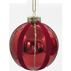 Χριστουγεννιάτικη μπάλα γυάλινη κόκκινη φλοκ ρίγα 8cm ZAROS