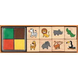 Moses Σετ Ξύλινες Σφραγίδες με 4 Μελάνια Wild Animals Stamp Set