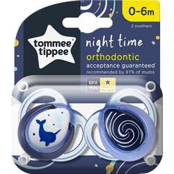 Tommee Tippee Night Time Ορθοδοντικές Πιπίλες Σιλικόνης Νυκτός 0-6m Dolphin 2τμχ