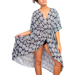 TROPICAL BREEZE Μακρύ κιμονό παραλίας με σχέδιο φύλλων ΜΑΥΡΟ