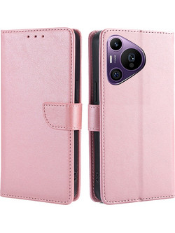 Θήκη Huawei Pura 70 Pro Mad Mask Leather Wallet Case V2_4 με βάση στήριξης, υποδοχές καρτών και μαγνητικό κούμπωμα Flip Wallet από συνθετικό δέρμα ροζ χρυσό
